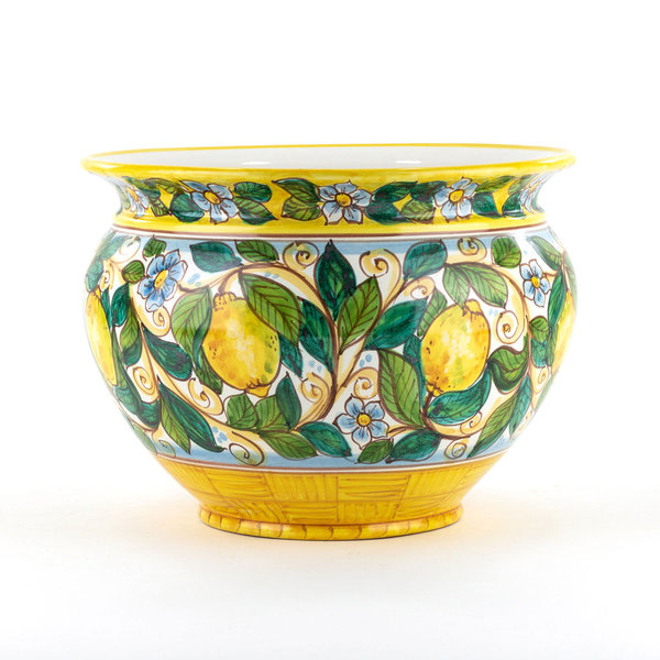 Majolika Keramik Blumentopf Übertopf 34cm Zitronendekor aus Sizilien