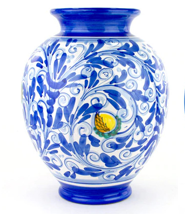 Original Majolika Keramik Vase 30cm Dekor blau Italien handbemalt