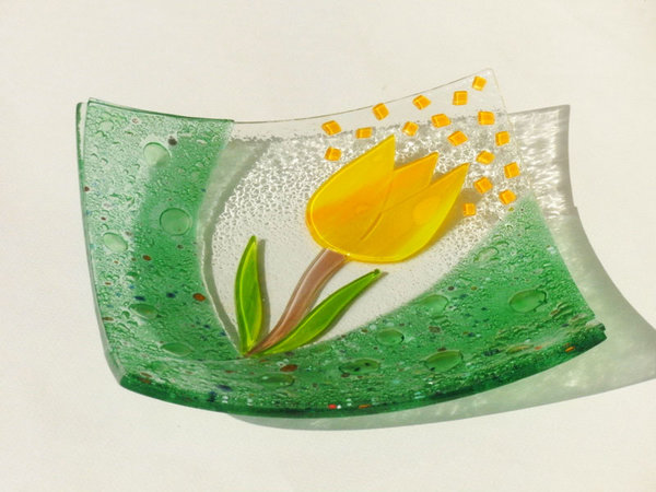 Italienische Designer Glasschale grün Dekor Tulpe