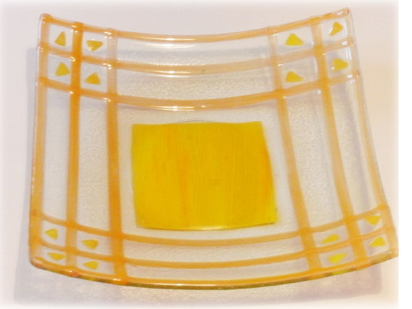 Elegante Designer Glasschale gelb orange aus Italien