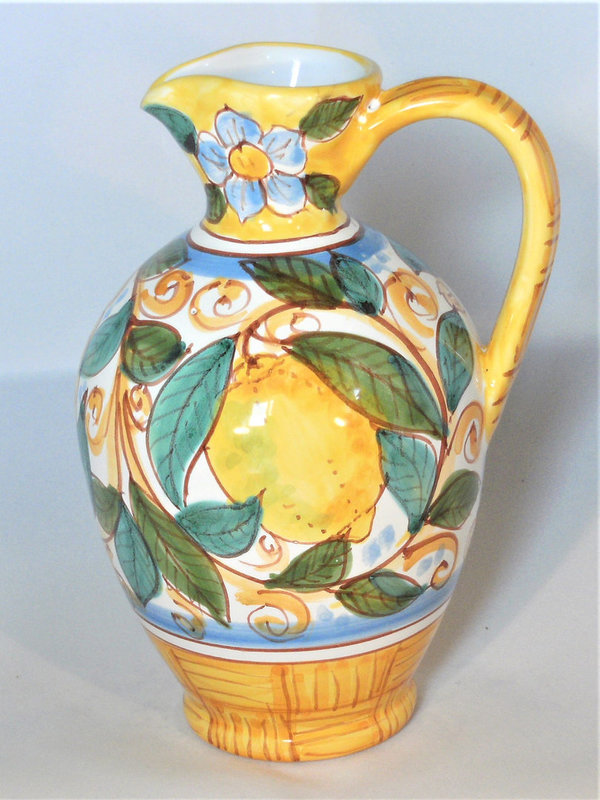 Majolika Keramik Ölkrug Ölkanne Dekor Zitronen 16 cm aus Sizilien