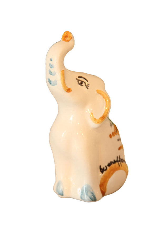 Majolika Keramik Tierfigur Elefant 15cm handbemalt