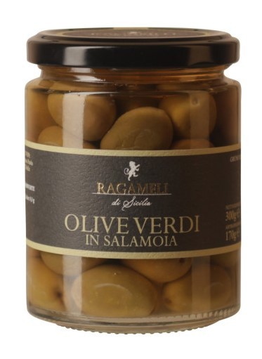 Oliven grün im Glas eingelegt in Salzlake aus Sizilien 300 g / Abtropfgewicht 170 g
